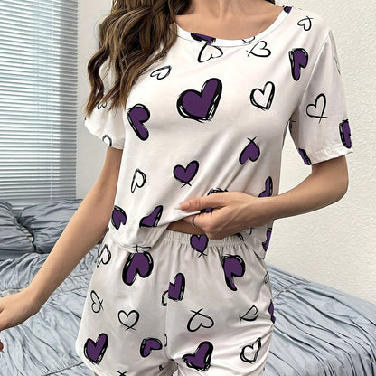 Short Sleeve Pajama Set with New Love Print