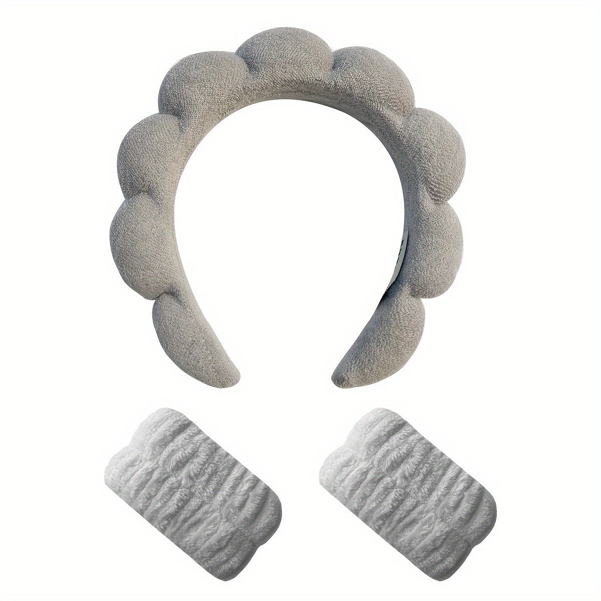 Set of three soft sponge hair hoops with wrist strap towels, perfect for skincare, face wash, and hydrotherapy headbands for women.