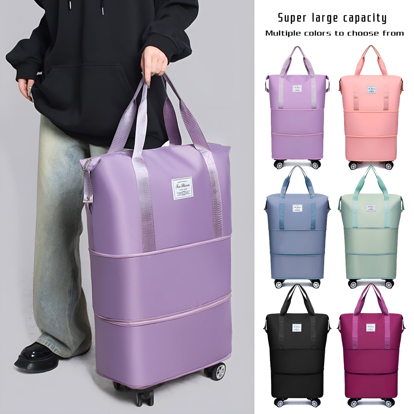 Large 3-layer travel bag with wheels - Waterproof nylon luggage for daily commute & moving