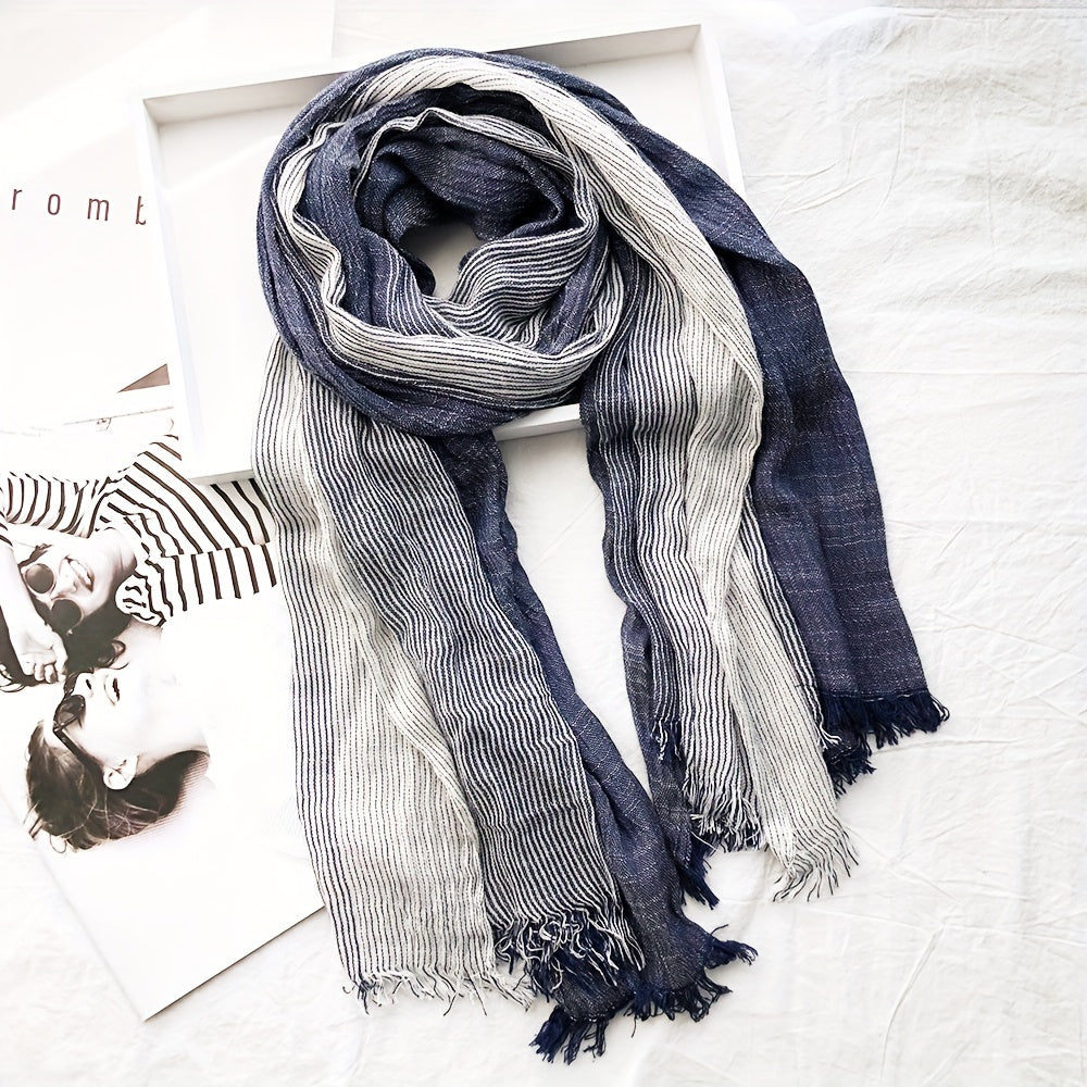 Elegance meets simplicity with our Classic Striped Tassel Scarf, the perfect fashion accessory.