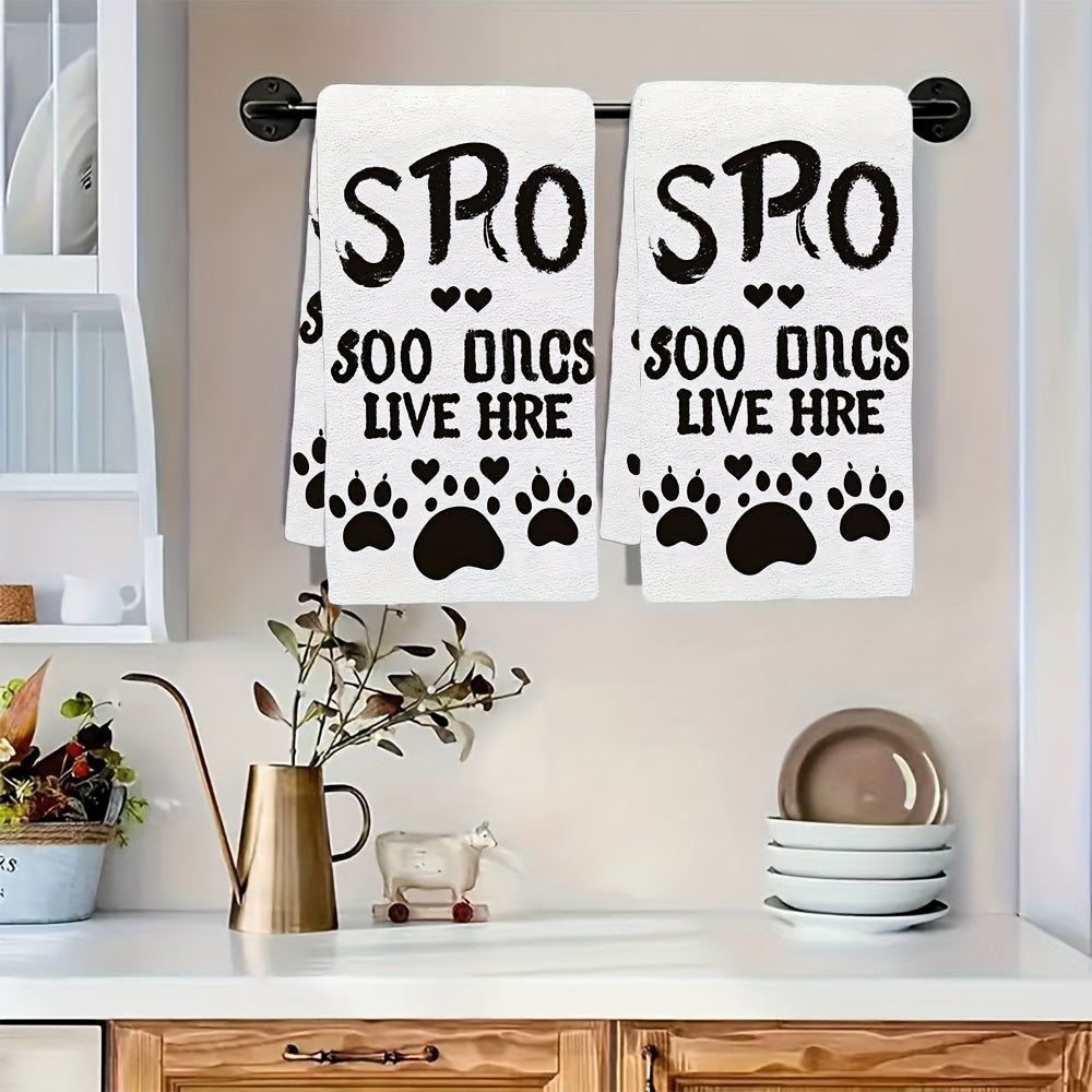 Set of 2 Luxuriously Soft Kitchen Towels featuring the "Spoiled Dogs Live Here" Design, Exceptionally Absorbent and Easy to Clean, 40.64x60.96 cm in Size, Modern Design with Paw Prints, Perfect for Home Decor and Kitchen Use