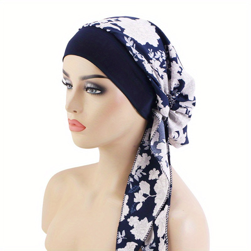 Paisley Print Turban Cap with Lace-Up Detail for Chemo Patients