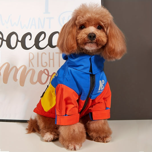 Reflective winter jacket for pets with color block design.