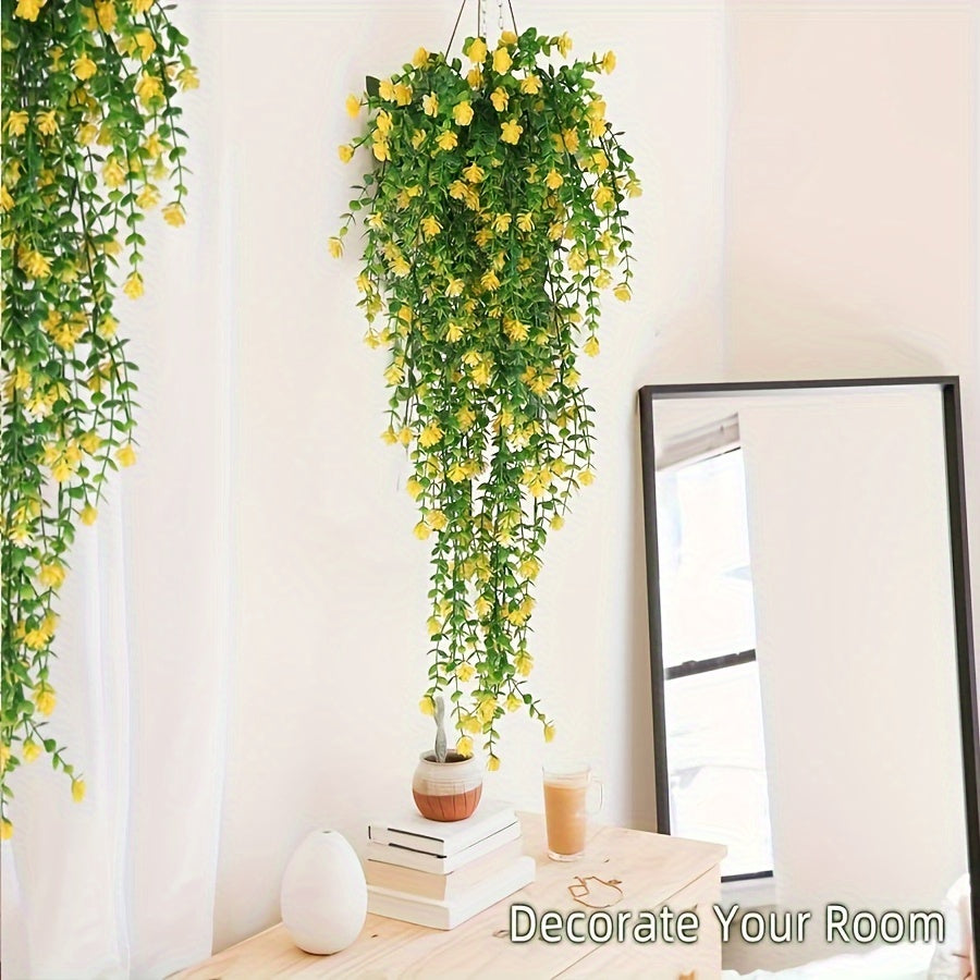 4pcs Artificial Hanging Plants with Faux Eucalyptus Leaves, UV Resistant, for Indoor and Outdoor Decor.