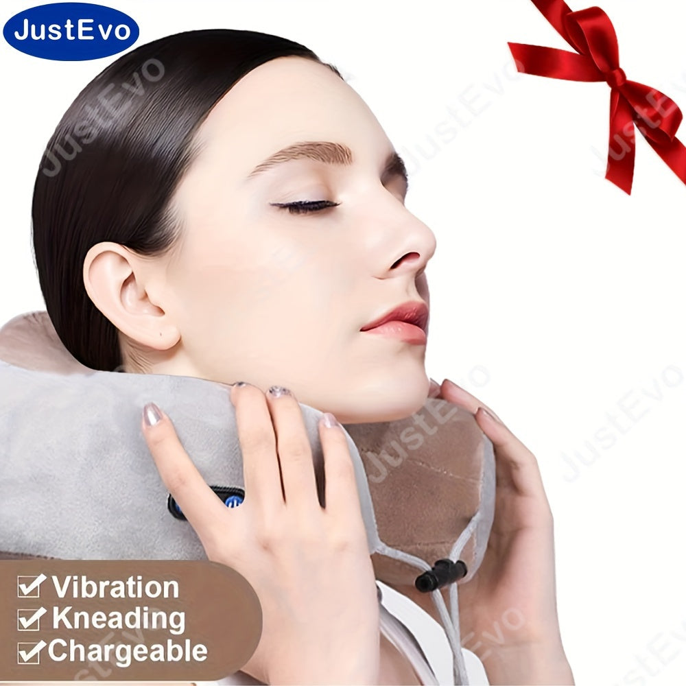 JustEvo Electric Neck U-shaped Pillow: Relaxing neck massager for home, office, and travel; great gift idea.