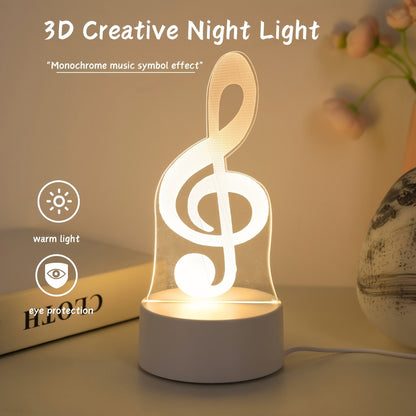 3D Music Note Night Light - USB-Powered Table Lamp, Ideal Gift for Bedroom Decor