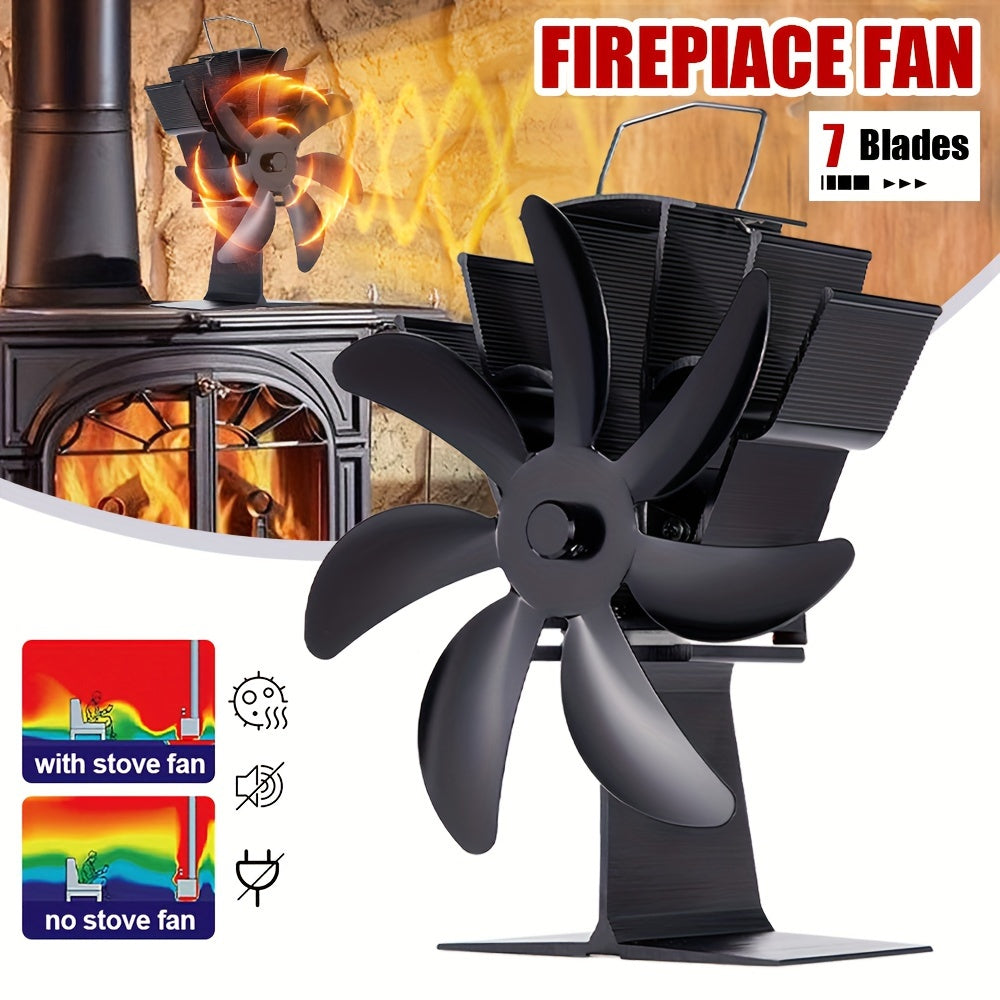 EcoHeat Aluminum 7-Blade Heat Powered Fireplace Fan for Log Wood Burner - Portable Exhaust Fan, Energy Efficient Heat Distribution, Quiet Operation - No Electricity Required