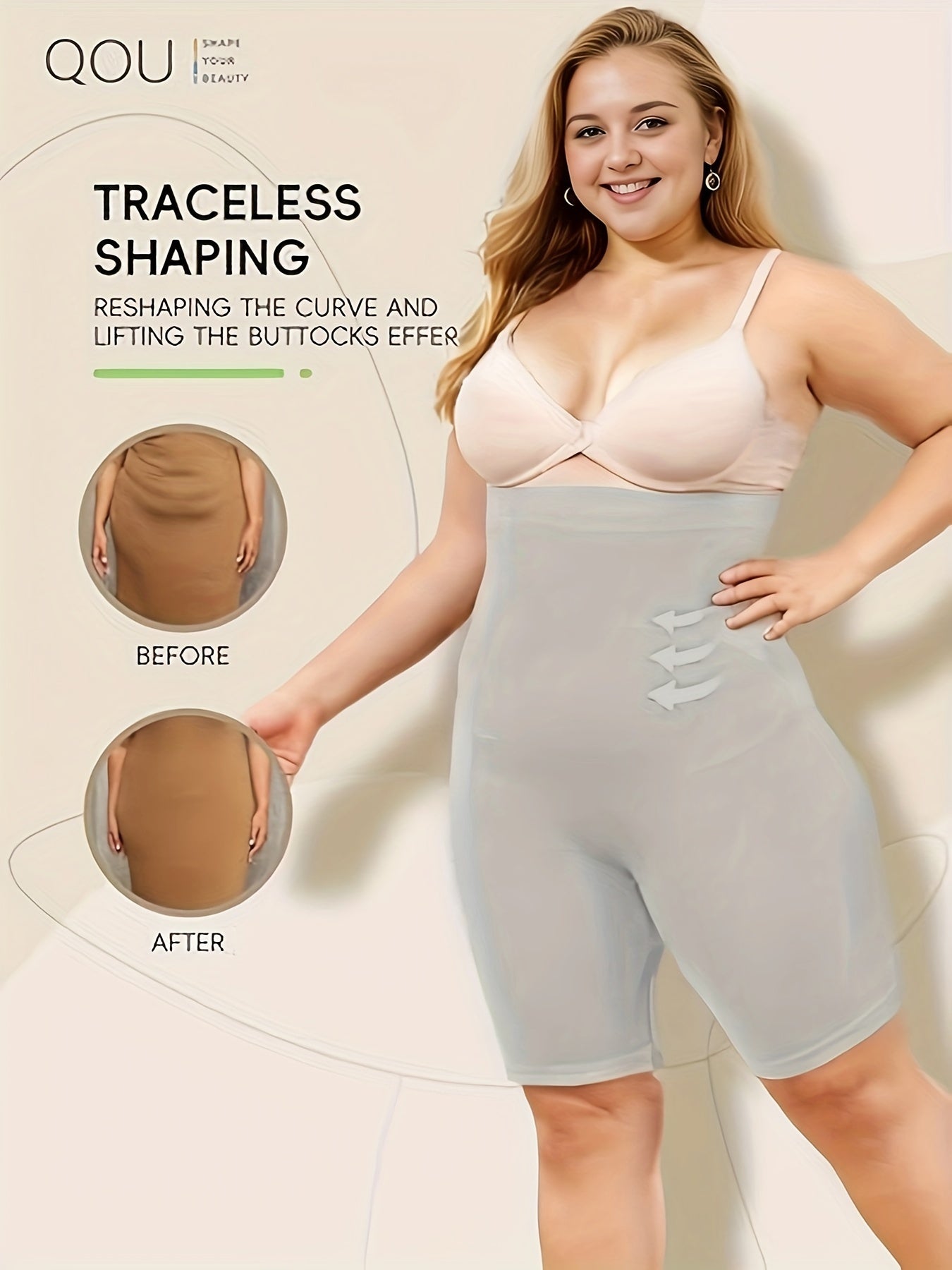 Seamless high-waisted shapewear shorts for women, providing tummy control, butt lift, and slimming effects. Ideal for yoga and fitness, made with breathable nylon blend fabric.