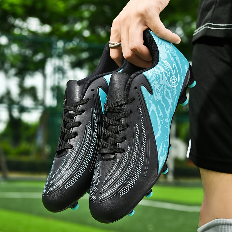 Turquoise & Pink Camo High-Top FG Football Boots with Non-Slip Sole, Shock-Absorbing Technology, and Comfortable Fabric Lining for All-Season Soccer Training