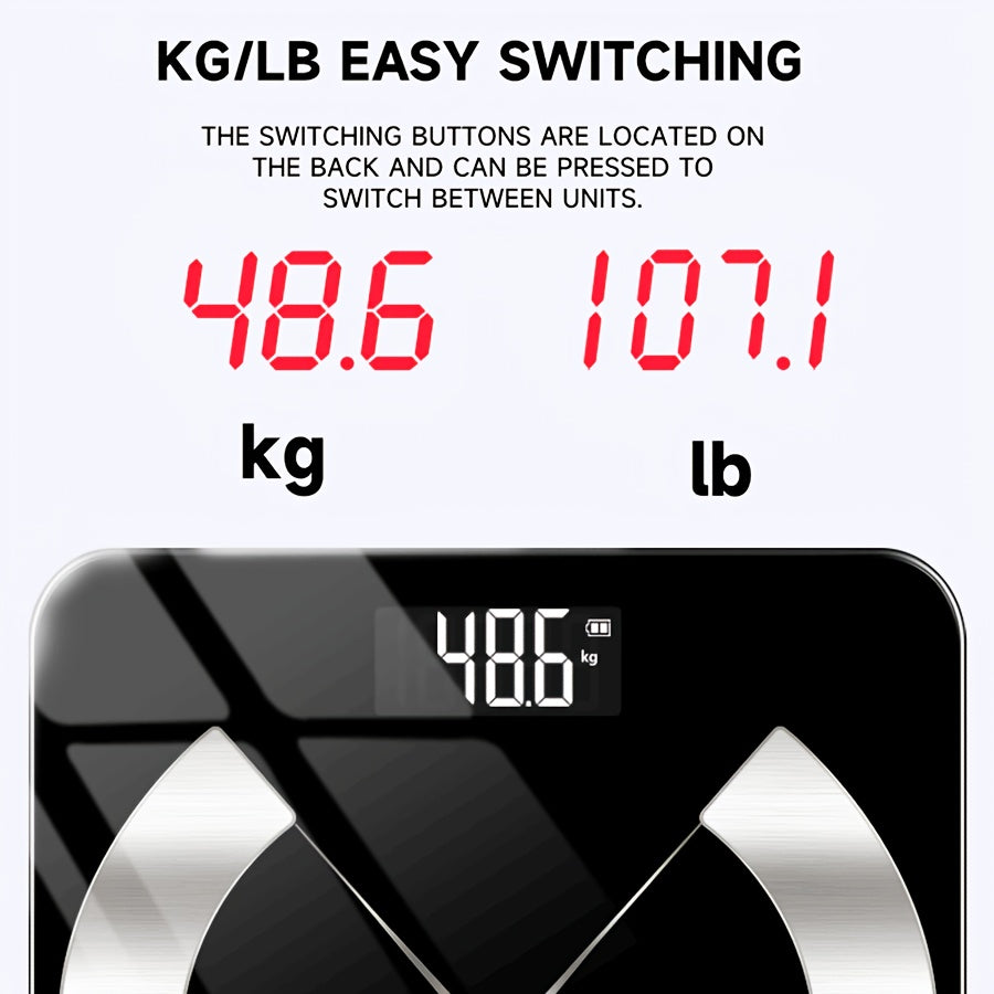 ACCUWAY Smart Bathroom Scale with precision, HD display, 181.44KG capacity, BMI & muscle moisture analysis, and mobile app connectivity.