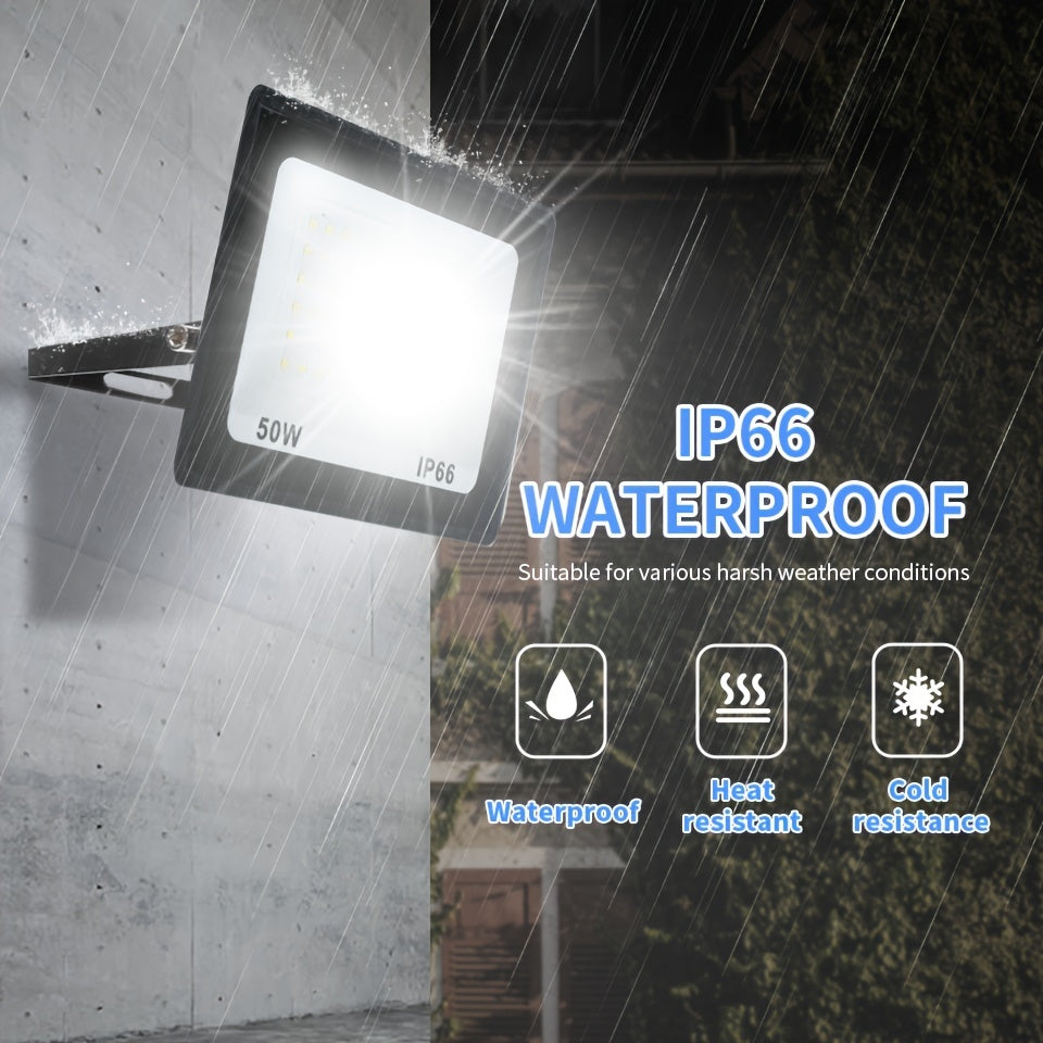 Aluminum LED floodlight suitable for outdoor use, ranging from 10-300W. Ideal for garden or playground lighting.