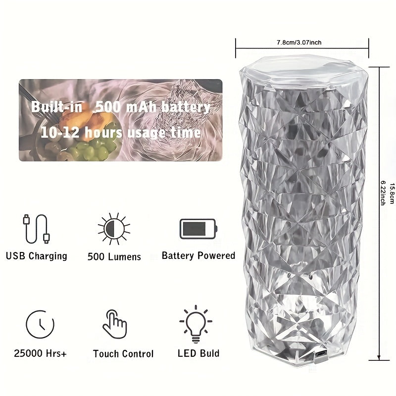 Crystal table lamp with touch sensor, changes colors, perfect for bedroom, living room, or parties. Great housewarming gift.