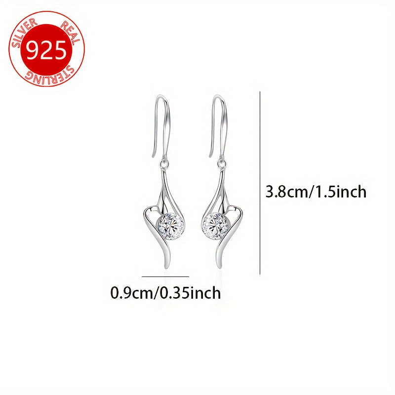 Elegant 925 Sterling Silver Dangle Earrings featuring Stunning Clear Zirconia Stones - Ideal for Any Occasion, from Casual to Formal.