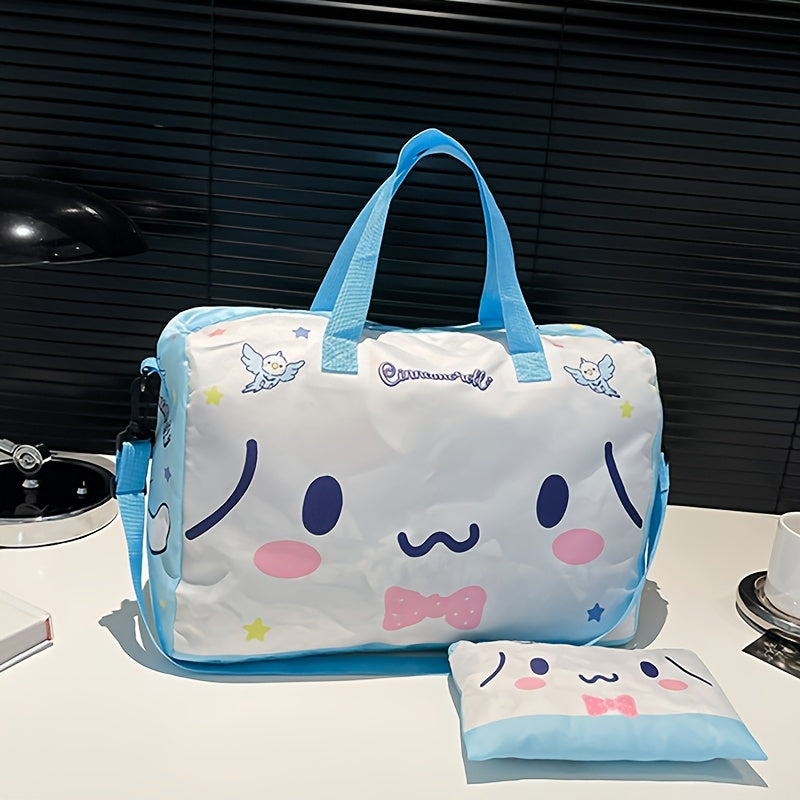 Hello Kitty va Kuromi Sayohat To'plami - Katta Hajmli Duffel va Mos Keltirilgan Pouchni o'z ichiga oladi, Mustahkam PVC Material, Ayollar uchun Tasodifiy va Qiziqarli Uslub - 2 Qismli To'plam