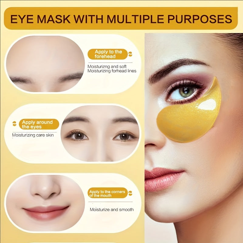 60 Golden Firming Eye Patches hydrate, nourish, smooth wrinkles, tighten skin, suitable for all skin types.