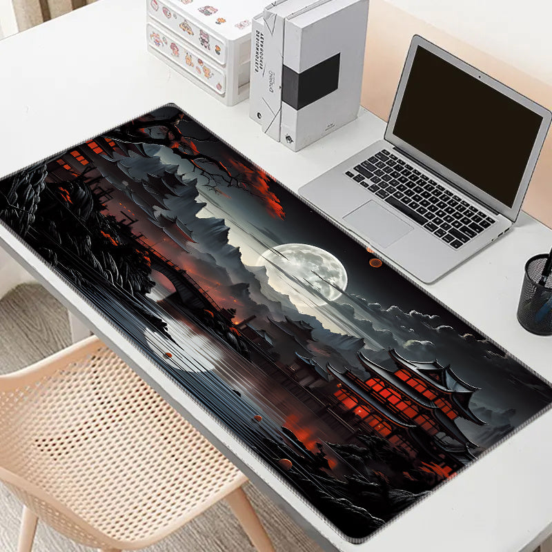 XL Japanese Fantasy Desk Mat - For gaming and workstations, non-slip, stitched edges, full-desk coverage, waterproof, laptop support, playmat.