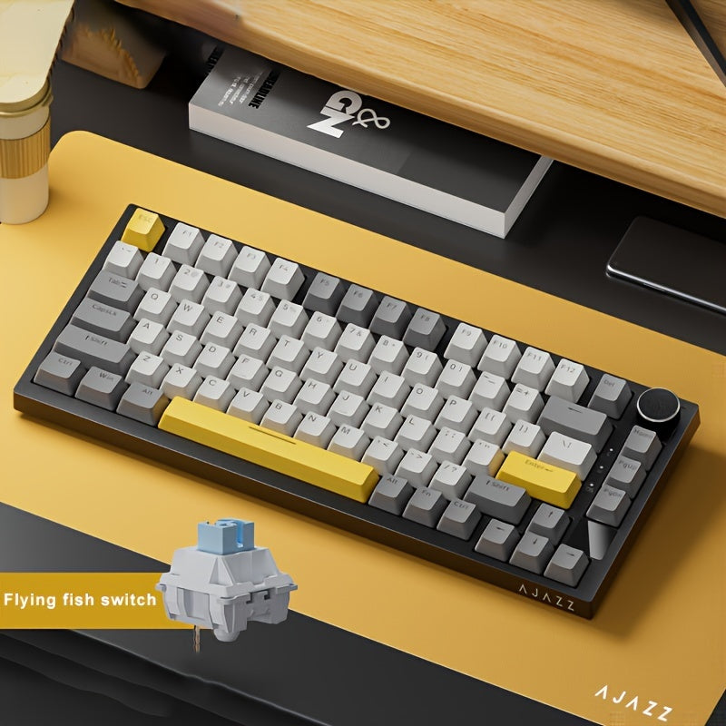 AJAZZ Wireless Mechanical Keyboard with RGB Backlight, 75% Layout, Hot-Swappable PBT Keycaps, Wireless & USB Charging for Gaming and Office Use.