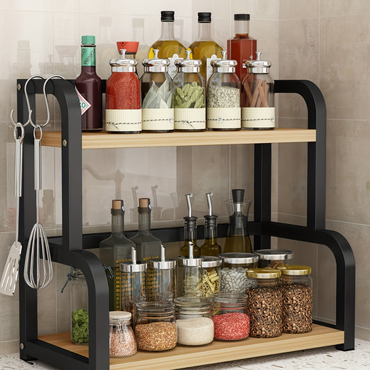 1pc Stainless Steel Kitchen Storage Rack with Multi-layer Seasoning Storage to Save Countertop Space.