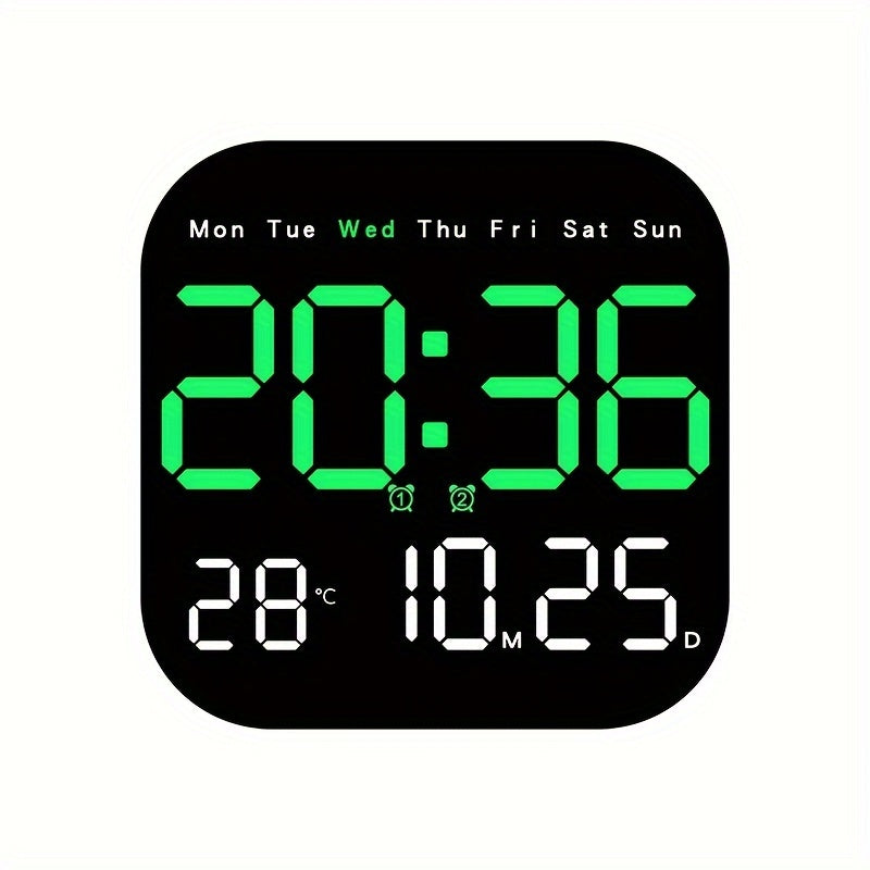 The Remote-Controlled LED Wall Clock - USB Powered, Rechargeable, Alarm, Temperature Display, and Calendar for Bedroom