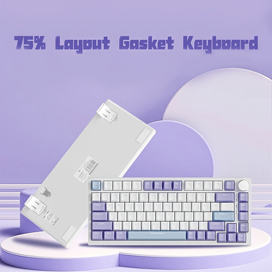 AJAZZ AK820 - ovoz tugmasi, janubiy yoritilgan LED, PBT kalit qoplamalari, almashtiriladigan RGB kalitlari, ergonomik dizayn, ajratiladigan USB-C kabeli va kalit qoplamasini tortib olish vositasi bilan jihozlangan 75% simli mexanik o'yin klaviaturasi.