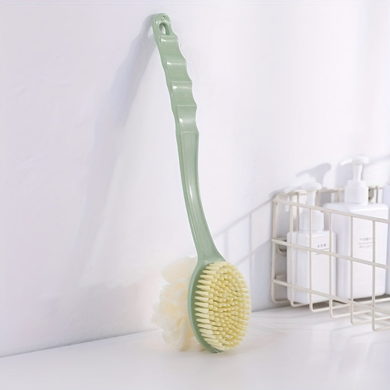 Double-headed bath brush with soft loofah for back scrubbing, battery-free and oil-free