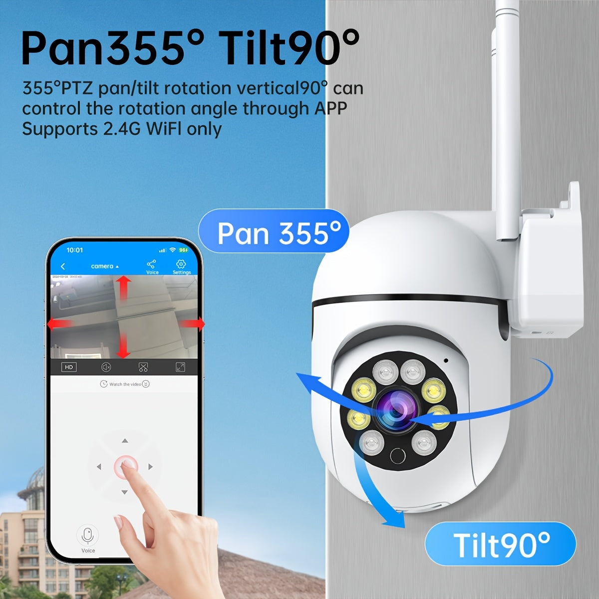 1080P PTZ WiFi Camera with Smart HD Night Vision, Remote Voice Control & Smart Tracking - Powered by USB