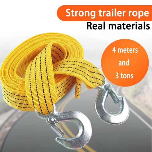 1pc Heavy Duty Iron Tow Strap with Hooks, 4m Length, 3 Ton Capacity for Secure Vehicle Towing.