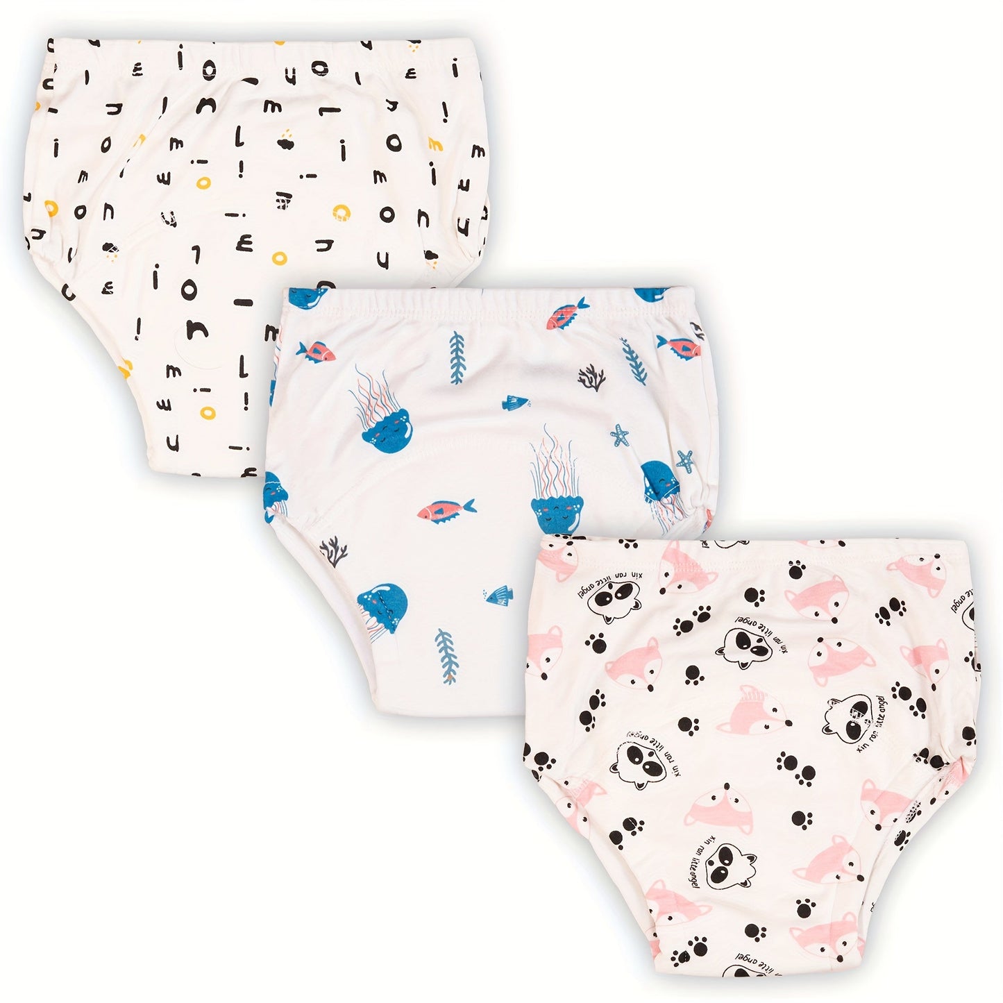 2 pairs of soft potty training pants for girls - reusable cloth diapers with cartoon print in mixed colors/white/pink - great gifts for Halloween and Christmas