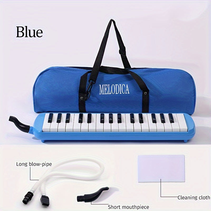 32-Key Soprano Melodica Air Piano Keyboard with Soft Long Tube, Short Mouthpiece, Carrying Bag - Portable and Easy to Play ABS Material Instrument in Various Colors.