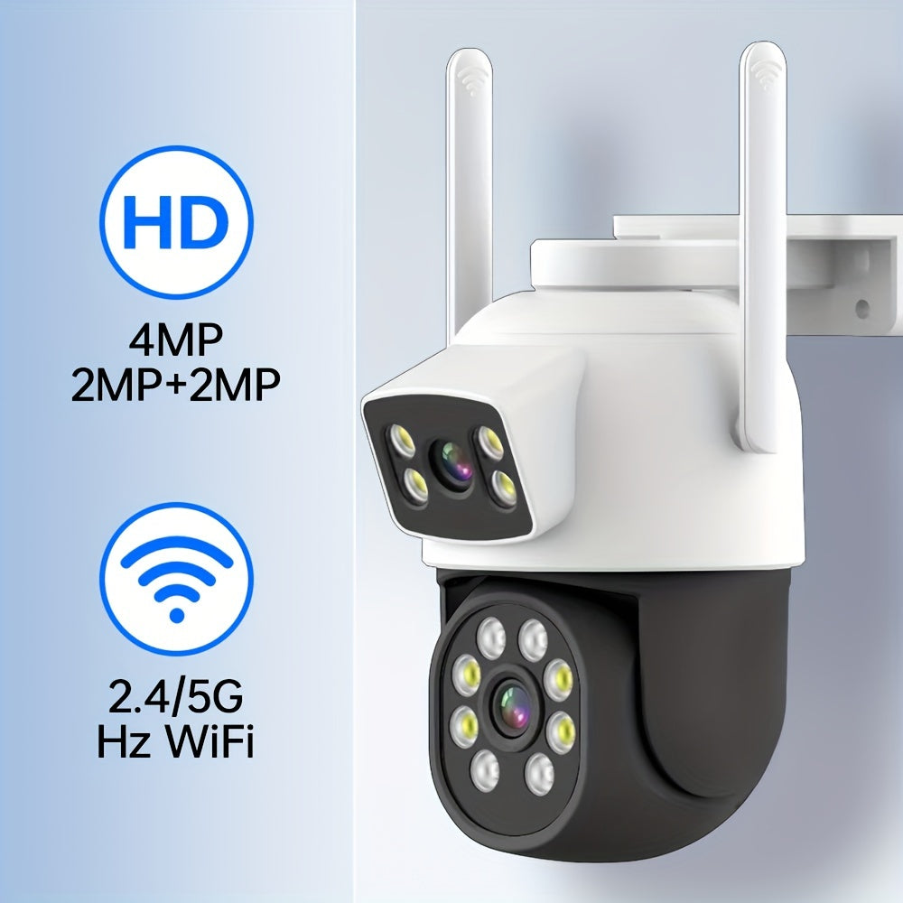 The ZHXINSD 1920P Dual Lens Wireless Security Camera offers impressive features such as 4MP Color Night Vision, Two-Way Audio, Motion Alerts, and IP65 Waterproof rating. Suitable for both indoor and outdoor use, this camera is powered via USB for ease of