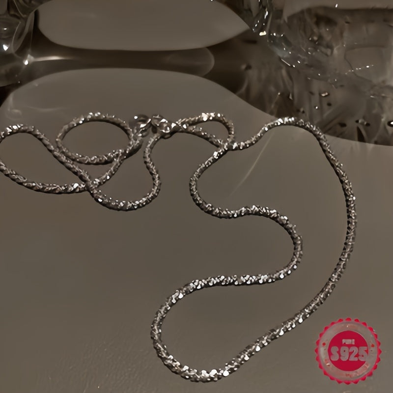 Beautiful Sparkling Ice Chain Necklace made of 925 Sterling Silver, featuring Gypsophila design. Adjustable length from 18" to 30", perfect for both women and men. This Clavicle Chain is stackable and ideal for Wedding Engagement. With a thickness of