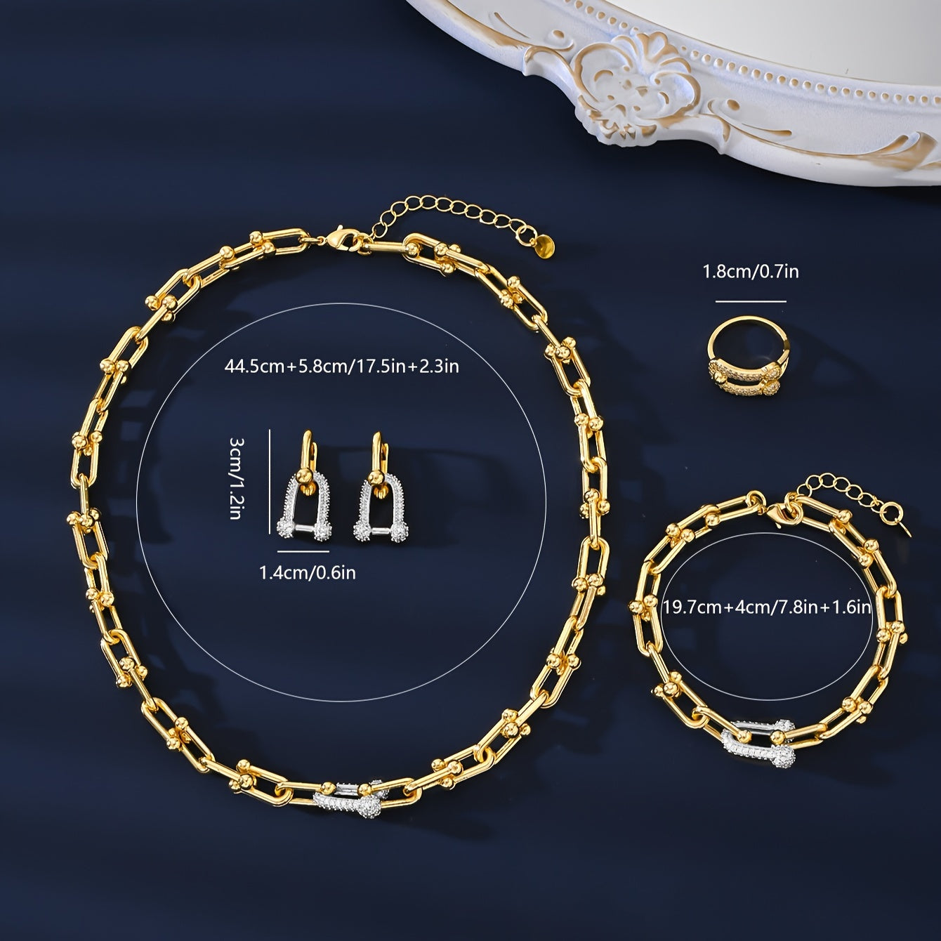 A set of four pieces of trendy European and American luxury zirconia jewelry, perfect for weddings, engagements, daily wear, holidays, social gatherings, and couple gifts. This elegant and durable set is hypoallergenic and ideal for summer.