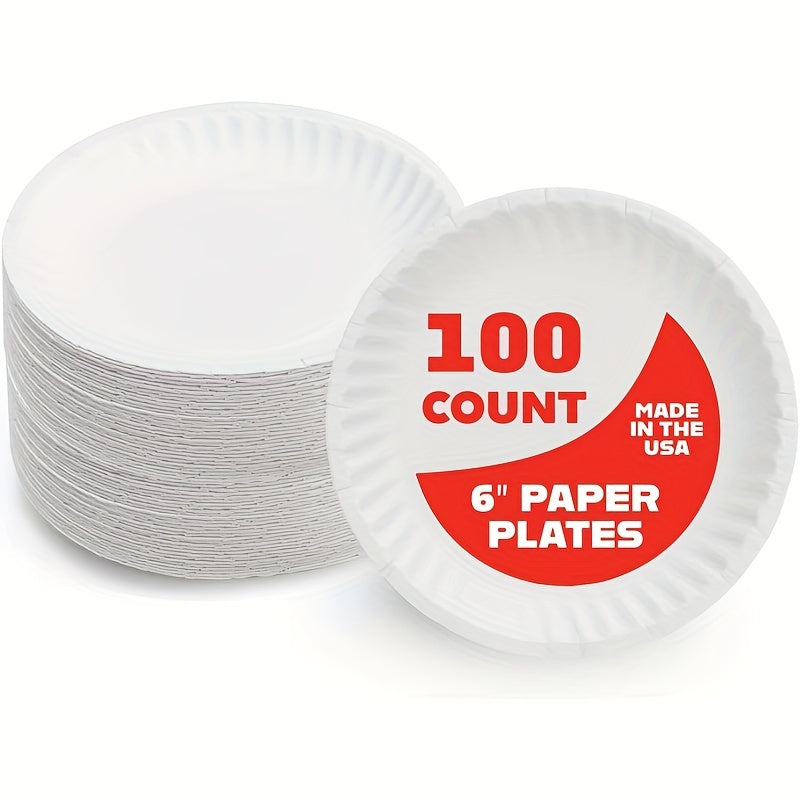 50 White Disposable Paper Plates, each measuring 15.24 cm. Ideal for BBQs, Cakes, Appetizers, Parties, and any event! Made from Wheat Straw, safe to use outdoors. Suitable for Christmas, Halloween, Easter, Hanukkah, Thanksgiving, and more.