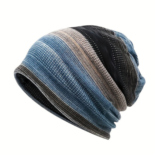 One-piece Unisex 2-in-1 Striped Slouchy Beanie and Scarf