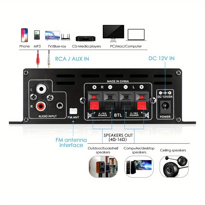 1 Set 800W 2 Channel Mini HIFI Power Amplifier for Home and Car Audio Stereo Amp with FM