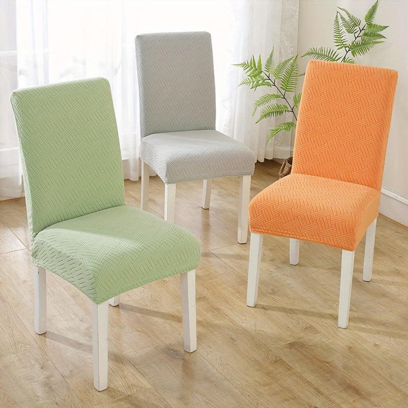 Elastic chair covers in sets of 2, 4, or 6 for restaurant and hotel dining chairs provide protection.