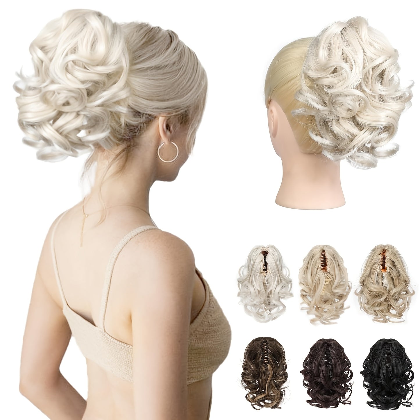 Luxurious curly wavy claw ponytail extensions made with premium synthetic clip-ins for instant volume and versatile style, ideal for everyday fashion and special occasions.