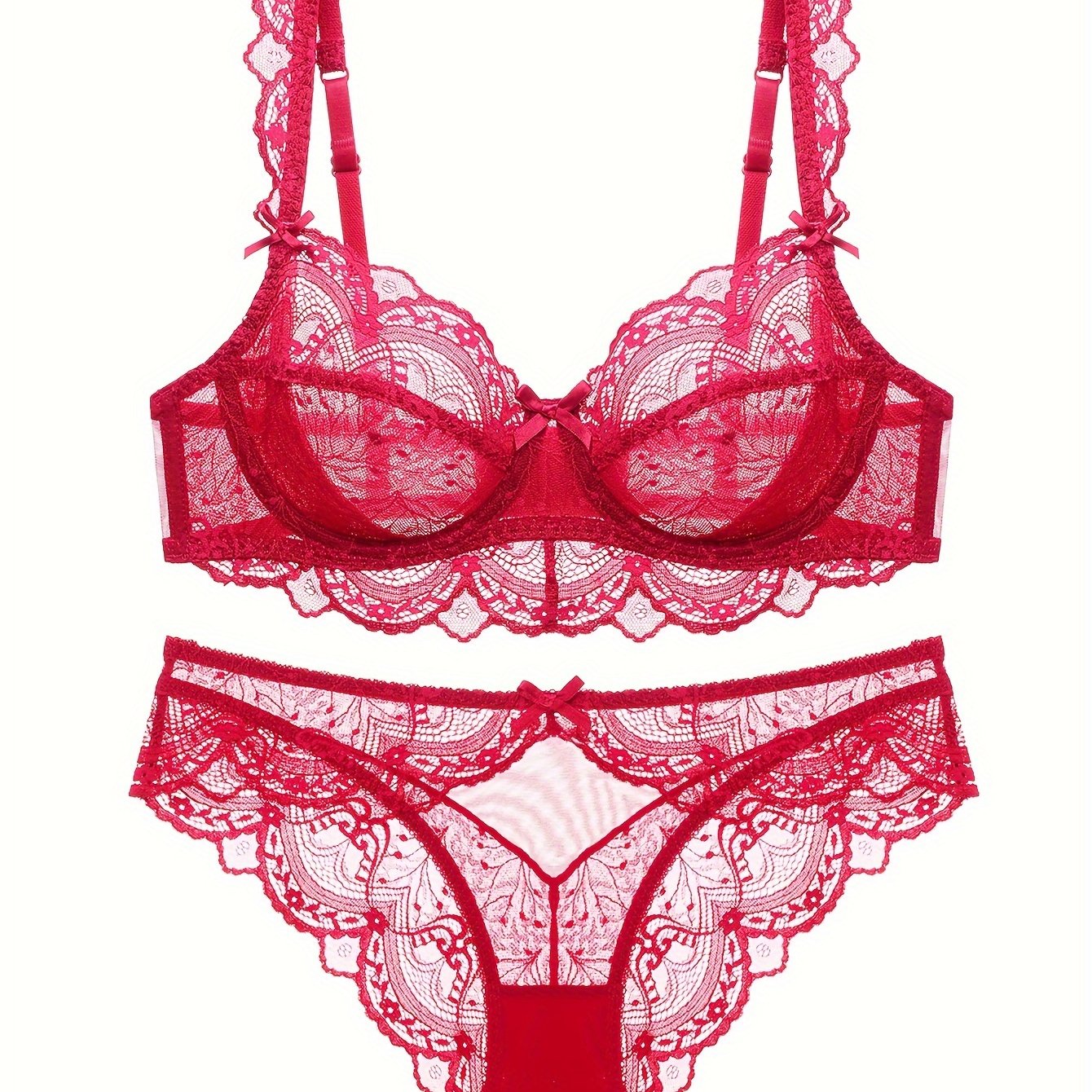 Plus Size Ultra-Thin Lace Lingerie Set with Bow Detail