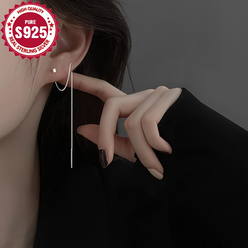 925 Sterling Silver Drop & Dangle Earrings with a Simple Pastoral Style - Featuring Long Tassel Threaders, Non-Plated Design, Lightweight and Hypoallergenic Ear Needle. These Elegant Fashion Earrings are perfect for all seasons, ideal for both sports and