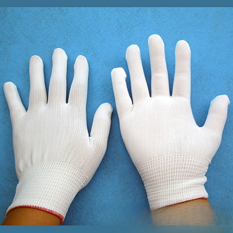 White Ultra-Thin Nylon Knit Gloves - Set of 12 - Perfect for Dusting, Precision Work, and Packing - Ideal for Home Cleaning