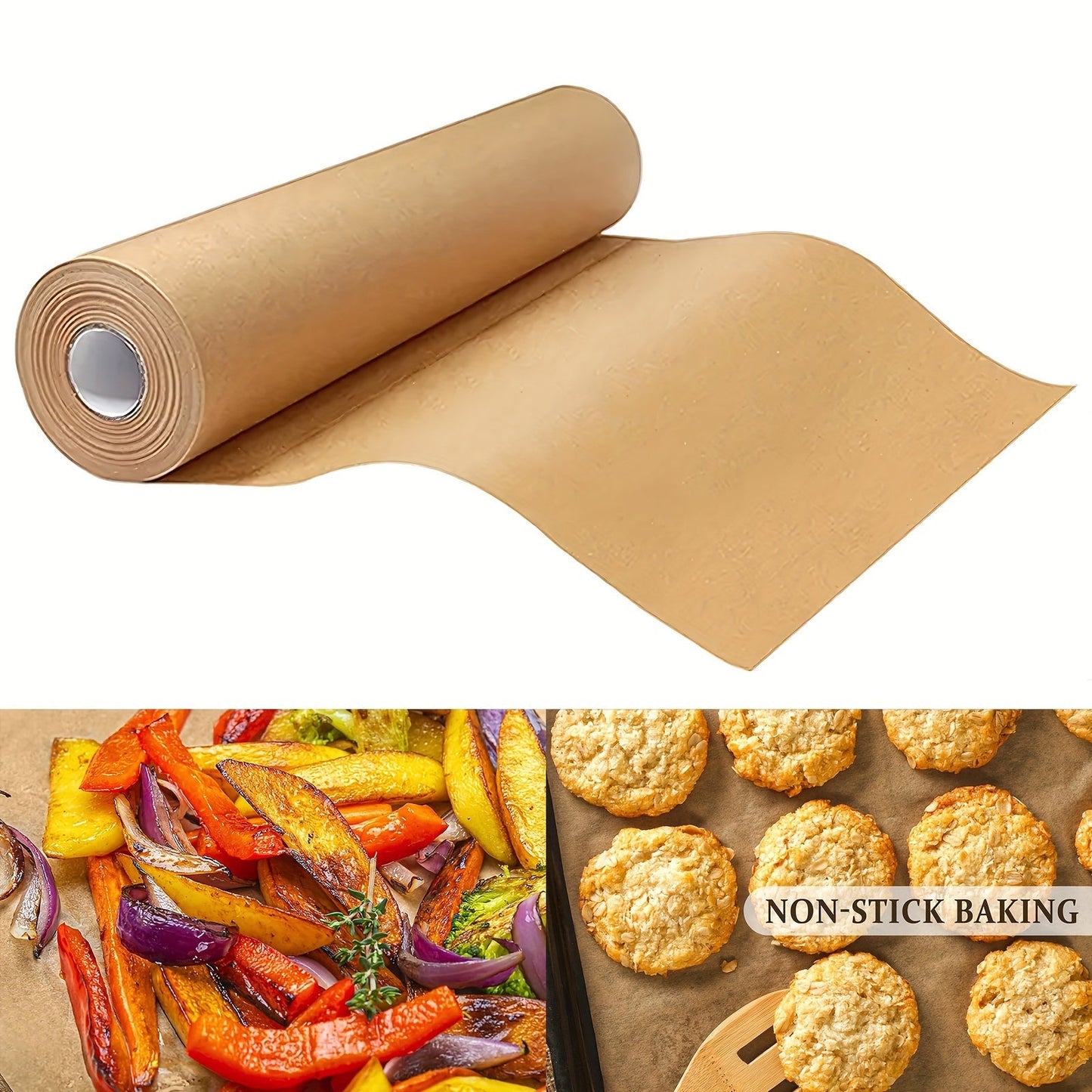 Unbleached Parchment Paper Roll for Baking (30.48cm) - Heavy Duty Silicone Oil Coated Non-Stick Paper for Baking, Cooking, Grilling, Air Fryer, and Steaming. Essential Baking Tool for Your Kitchen - Ideal for Home Kitchen Use.