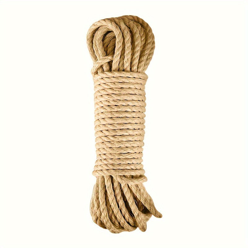 10M long natural sisal rope cat scratcher with DIY paw claw furniture protector for cats made from natural fabric material.