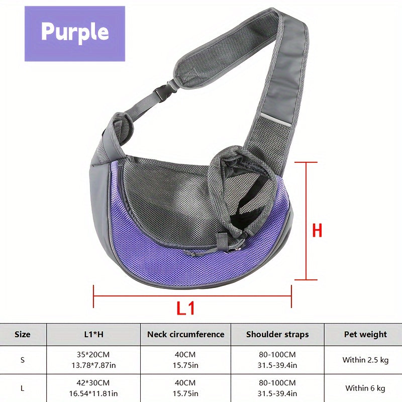 Stylish pet shoulder bag for small and medium dogs and cats, breathable mesh, portable.