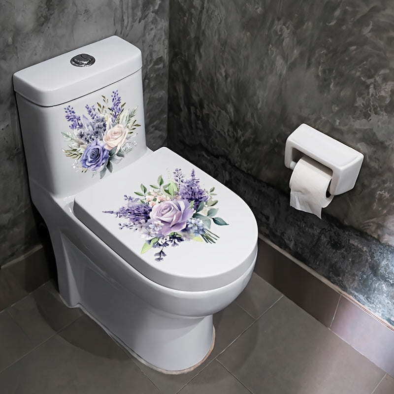 One purple flower style toilet sticker set for restroom renovation, self-adhesive and removable, perfect for home decoration.