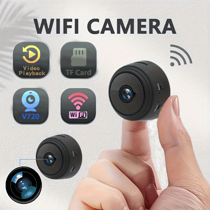 The Oimlyo A9 Smart WiFi Camera offers 480p security surveillance with a magnetic base for easy mounting. It can be powered by battery or USB and is compatible with smartphones for remote viewing via a mobile application. The rechargeable lithium polymer