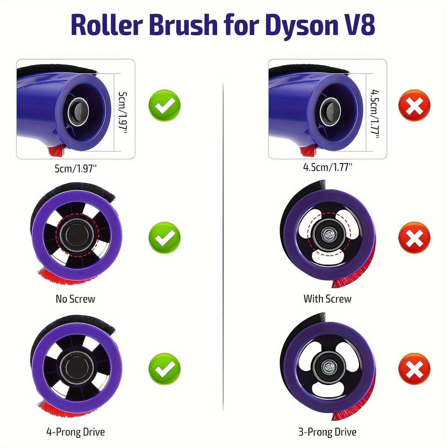 Replacement roller brush roll bar for Dyson V8 cordless vacuum cleaner, part number 967485-01.