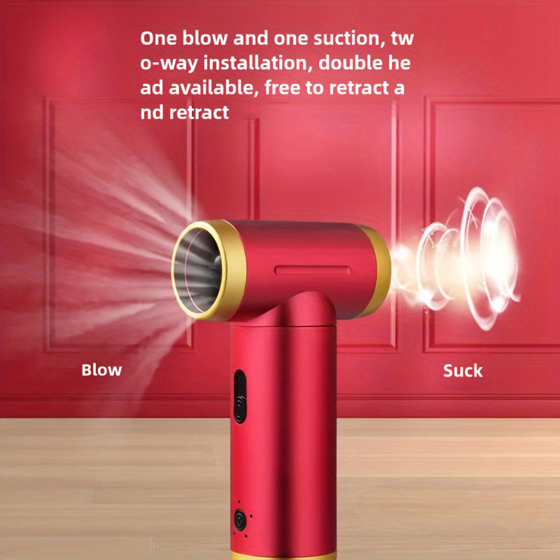 Versatile High-Speed 7-in-1 Multi-Function Fan with 80,000 RPM Motor, 2000mAh Battery - Suction, Blowing, Vacuuming, and Inflating Capabilities, USB Rechargeable, Ergonomic Red and Golden Design for Both Indoor & Outdoor Applications