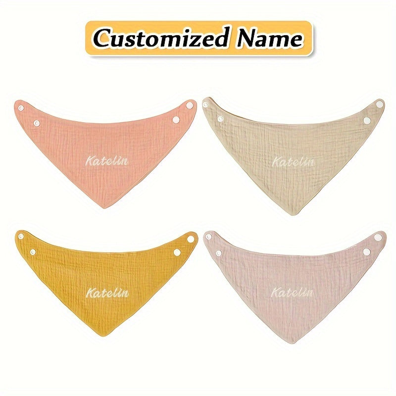 Set of 4 Gauze Triangle Saliva Towels for Kids, Adjustable Buckle Bib for Kids, Feeding Bib, Soft and Breathable, Highly Absorbent, Made from Natural Materials, Personalized Engraving Service Available, Perfect Gift for Kids, Birthdays, Christmas