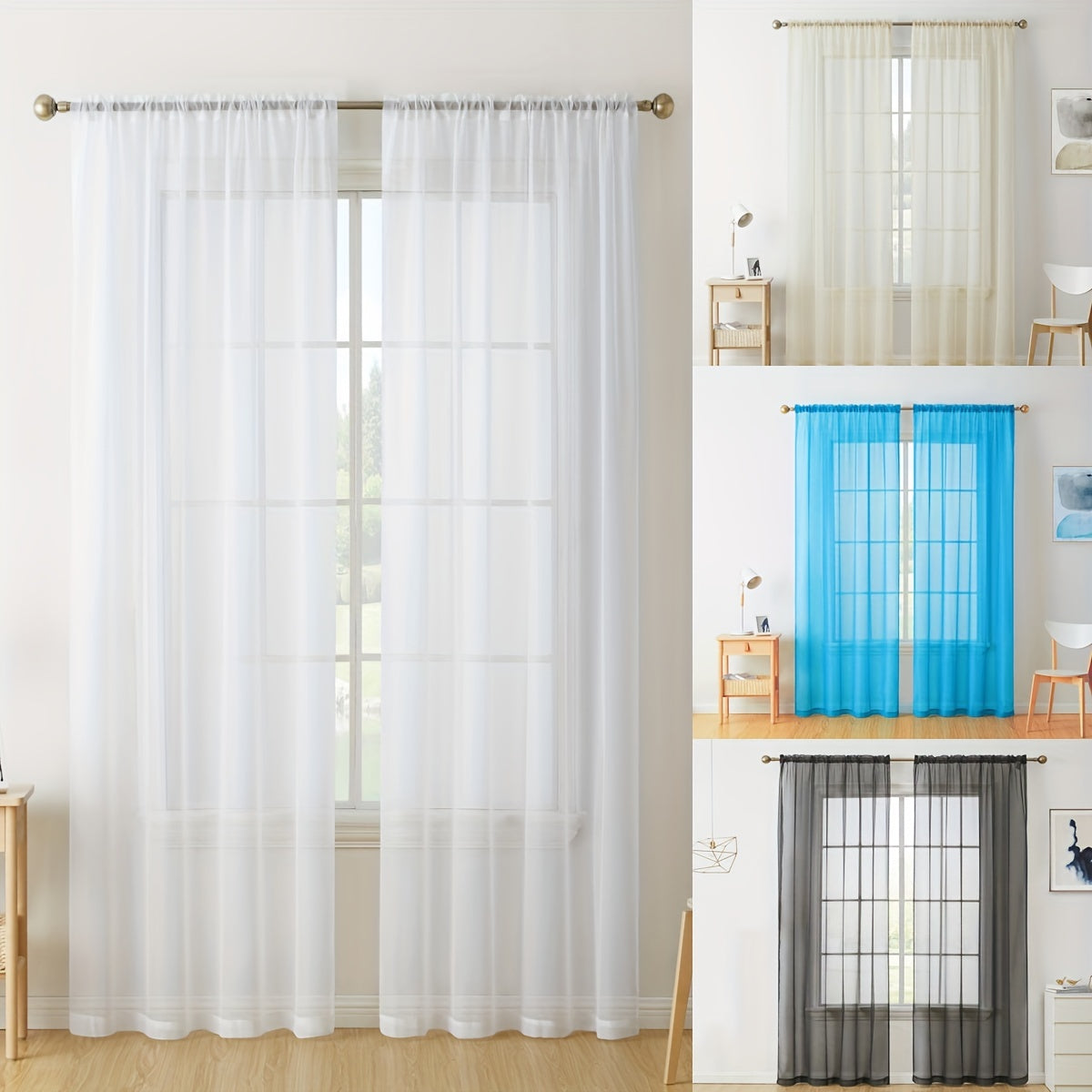 Enhance your decor with these elegant sheer voile curtain panels. Made of semi-transparent polyester, they feature a rod pocket design for easy hanging in your kitchen, bedroom, or living room. Create a romantic ambiance with these beautiful curtains.