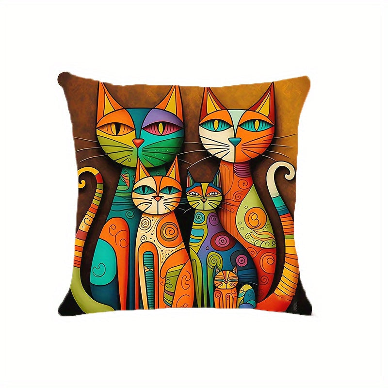 Two pieces of short plush abstract cat pillowcases, each with a unique pattern. Perfect for enhancing the décor of your home, bedroom, sofa, car, or office. Pillow core not included.